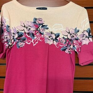 Karen Scott Cream and Pink Floral Blouse